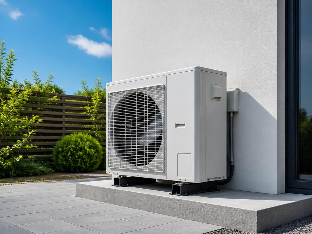 Groupe extérieur de climatisation réversible installé contre un mur